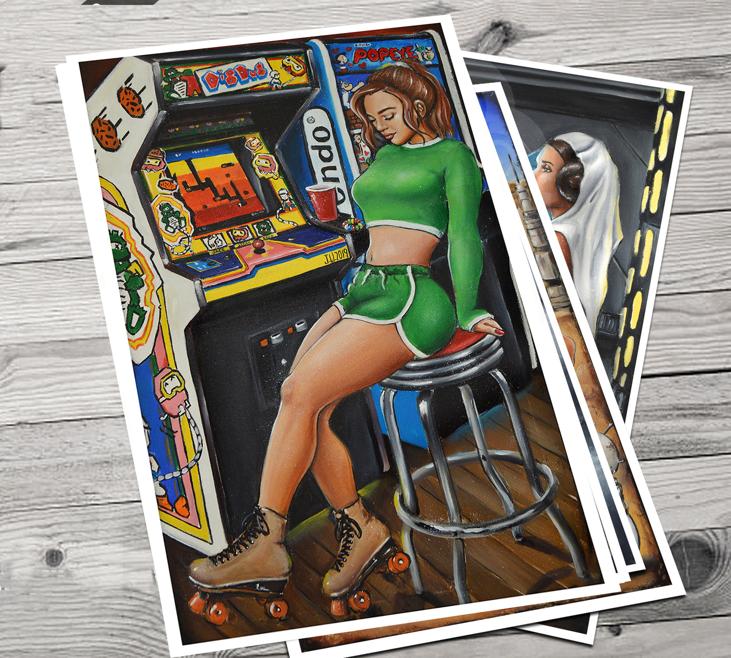JEREMY WORST DigDug Retro Arcade painting Artwork poster roller skates quad barcade wall art decor sexy joust cabnit stool hentai anime