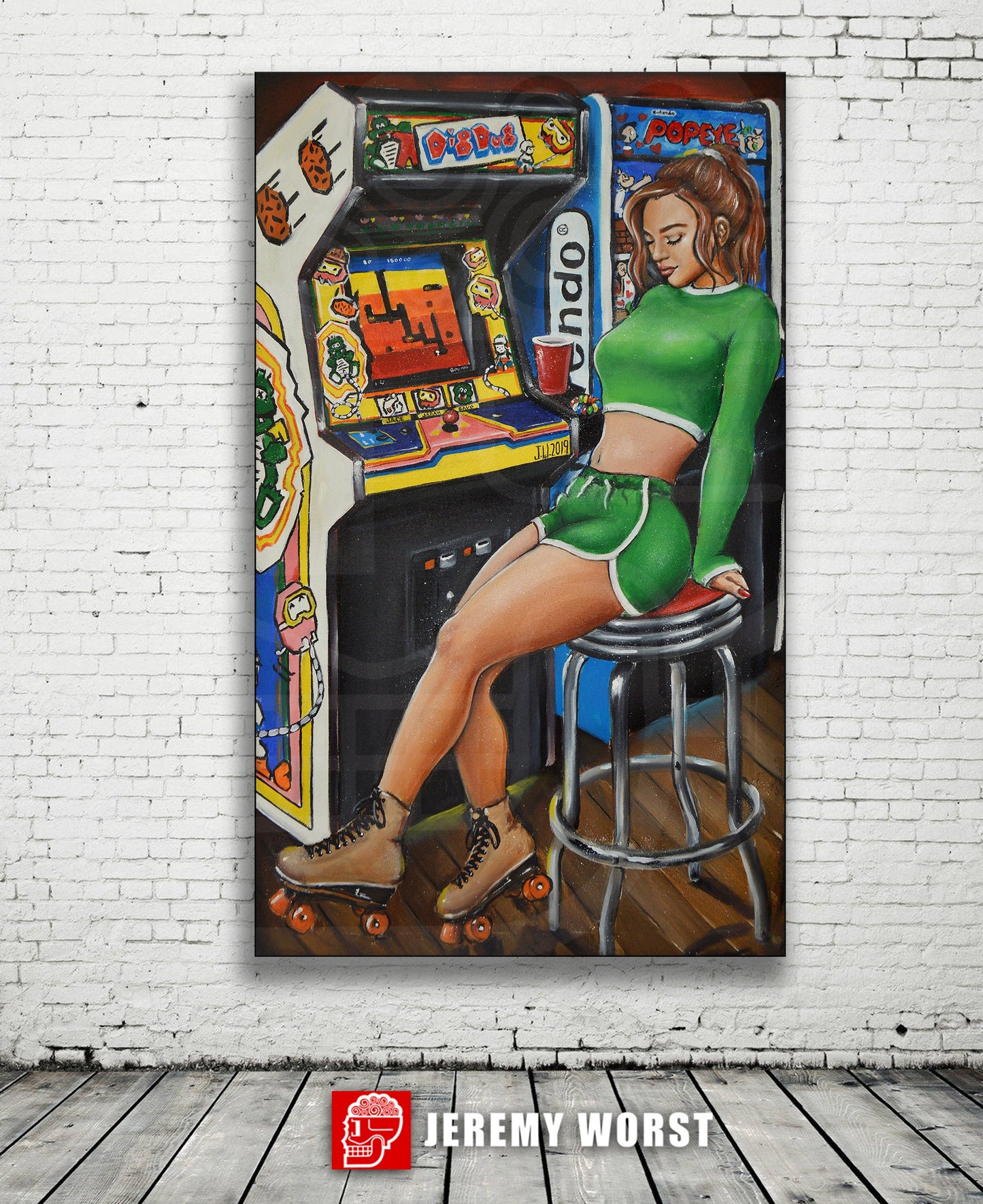 JEREMY WORST DigDug Retro Arcade painting Artwork poster roller skates quad barcade wall art decor sexy joust cabnit stool hentai anime