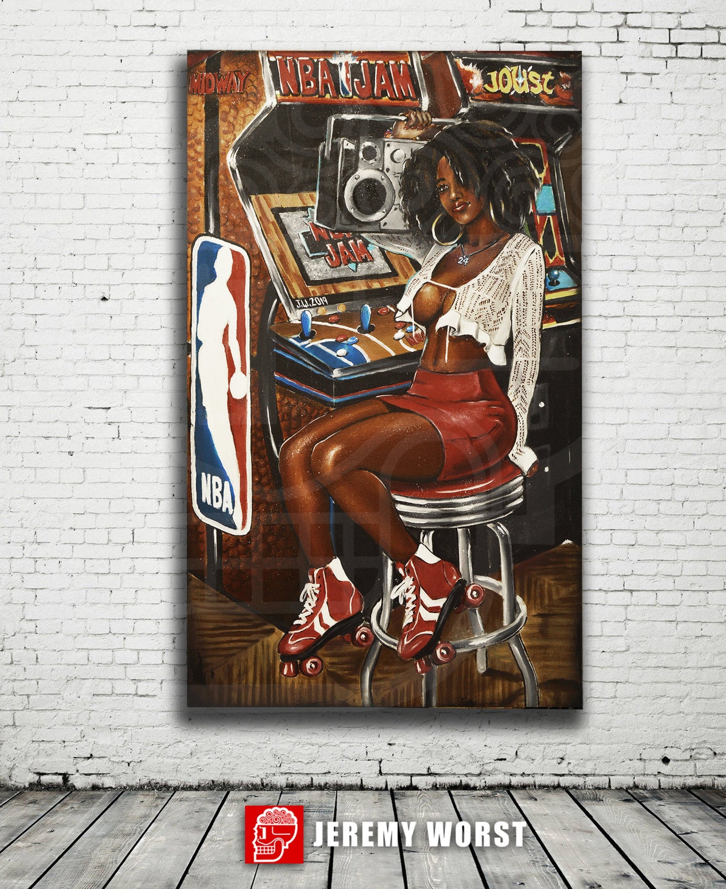 JEREMY WORST NBA Jam Retro Arcade painting Artwork poster roller skates quad barcade wall art decor sexy cabnit stool hentai anime