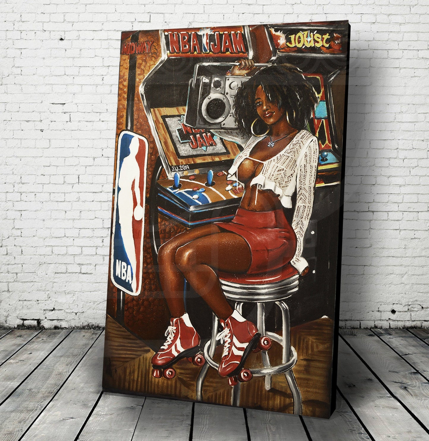 JEREMY WORST NBA Jam Retro Arcade painting Artwork poster roller skates quad barcade wall art decor sexy cabnit stool hentai anime