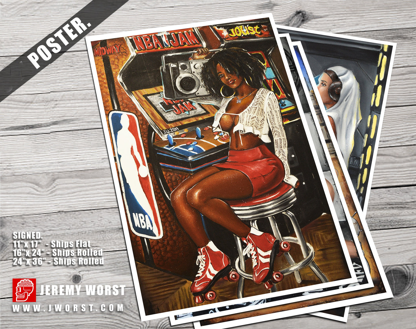 JEREMY WORST NBA Jam Retro Arcade painting Artwork poster roller skates quad barcade wall art decor sexy cabnit stool hentai anime