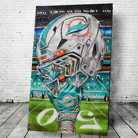 Phins by Jeremy Worst 2025 Sports Football Canvas Print Artwork helmet Nfl Football