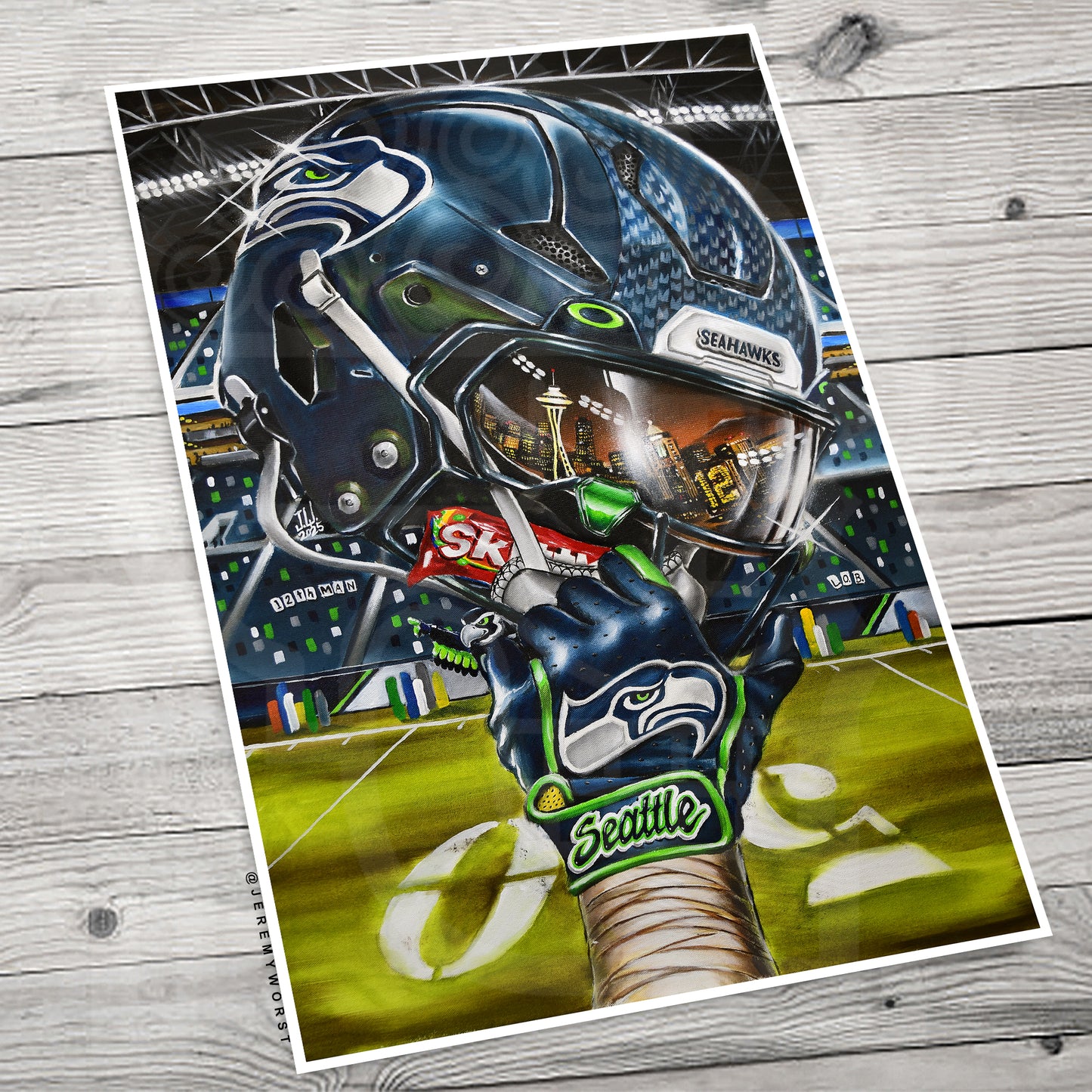 Seattle Seahawks by Jeremy Worst 2025 Sports Football Canvas Print Artwork helmet Nfl Football