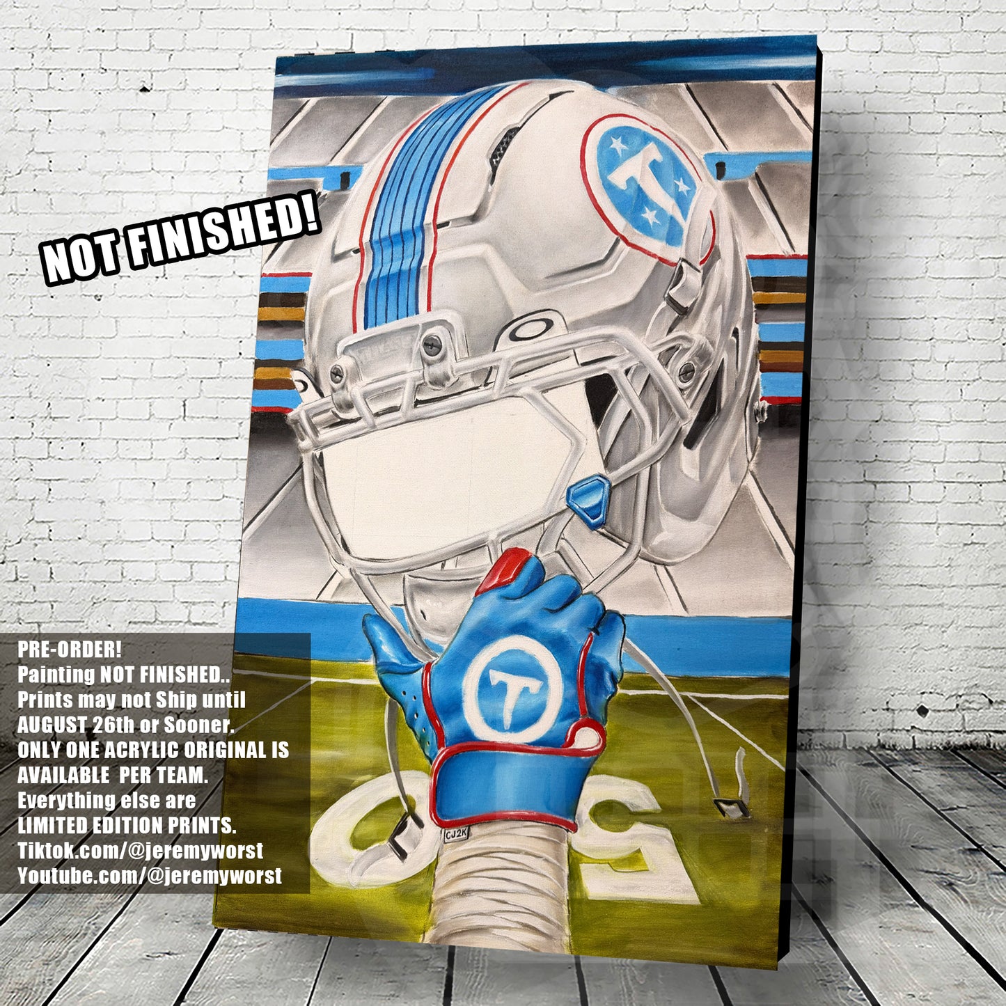 PRE-ORDER! Titan Up by Jeremy Worst 2026 Sports Football Canvas Print Artwork helmet Nfl Football