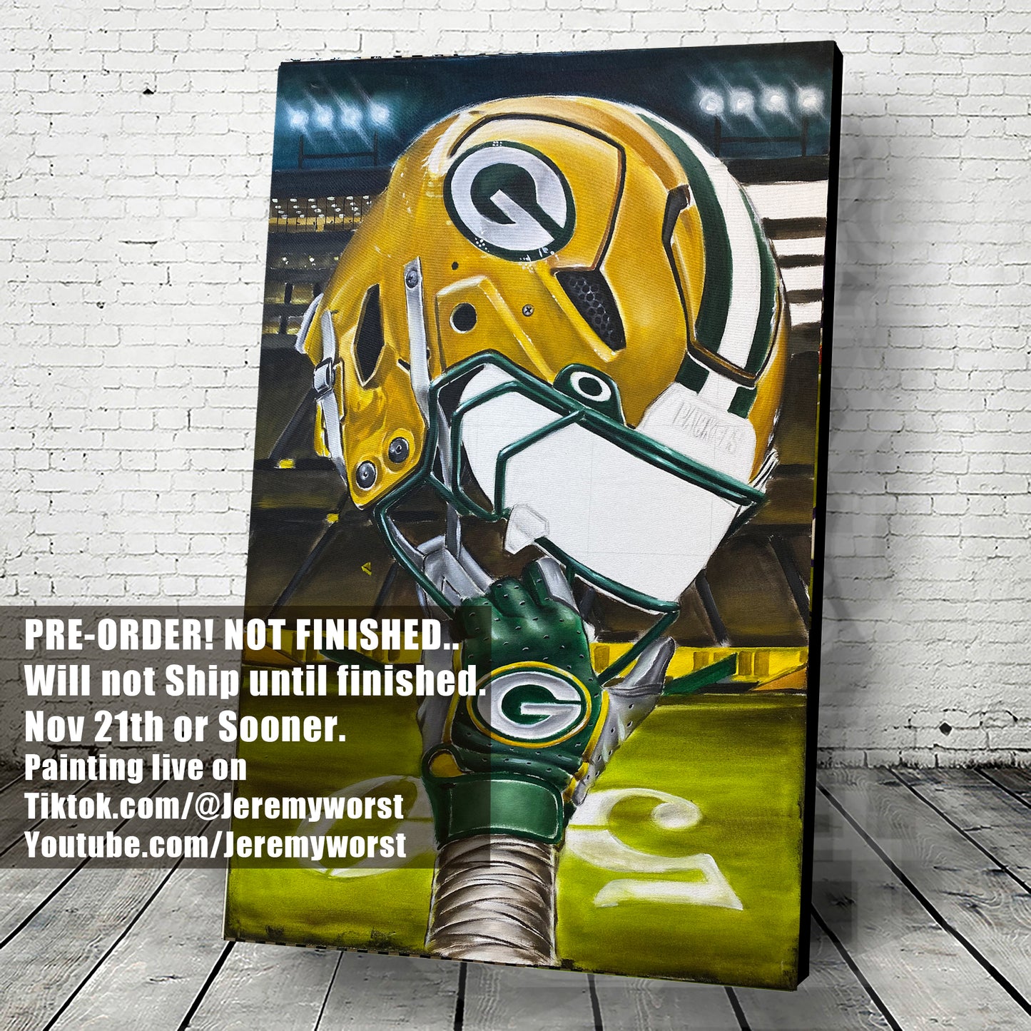 Greenbay Go Pack Go Painting by Jeremy Worst 2025 Sports Football Canvas Print Artwork helmet Nfl Football