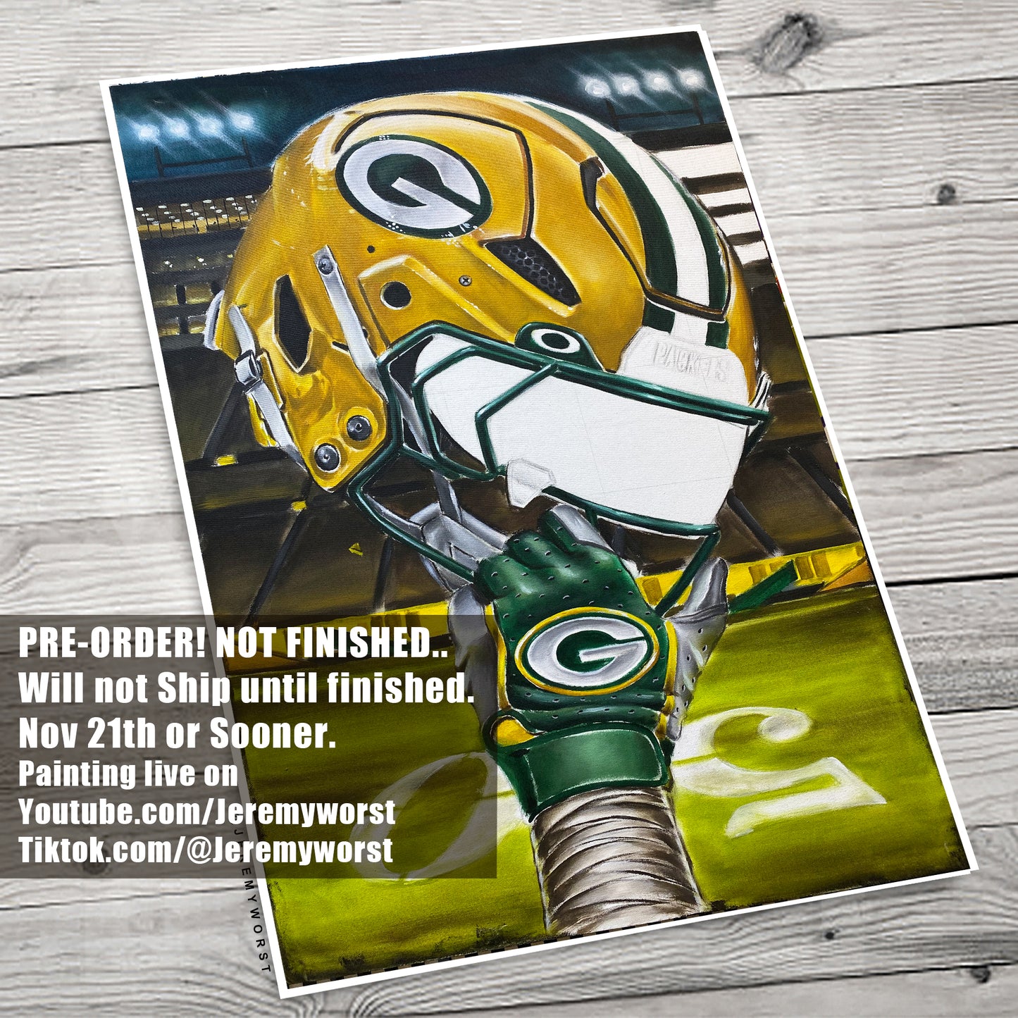 Greenbay Go Pack Go Painting by Jeremy Worst 2025 Sports Football Canvas Print Artwork helmet Nfl Football