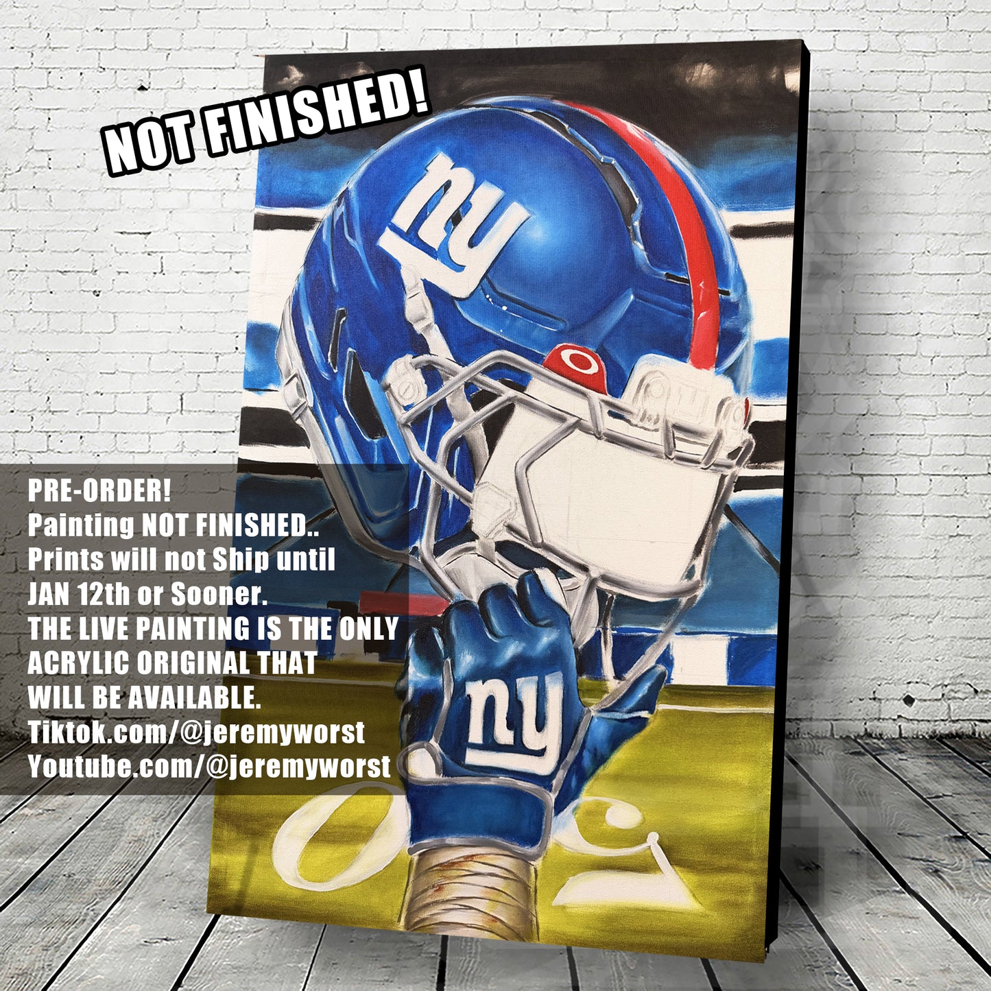 PRE-ORDER NY Giants by Jeremy Worst 2025 Sports Football Canvas Print Artwork helmet Nfl Football