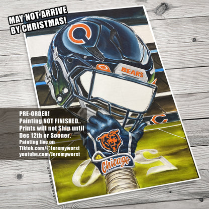 DA BEARS Chicago Painting by Jeremy Worst 2025 Sports Football Canvas Print Artwork helmet Nfl Football