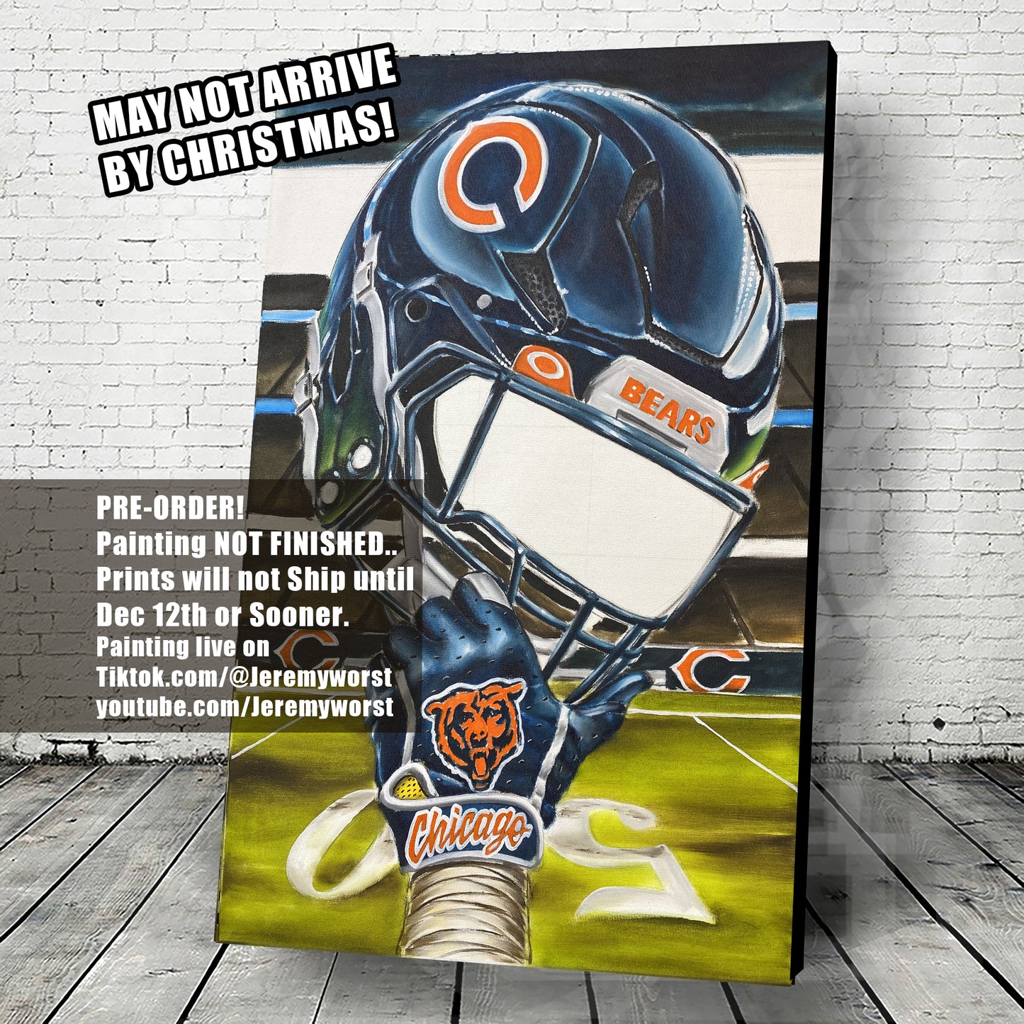 DA BEARS Chicago Painting by Jeremy Worst 2025 Sports Football Canvas Print Artwork helmet Nfl Football