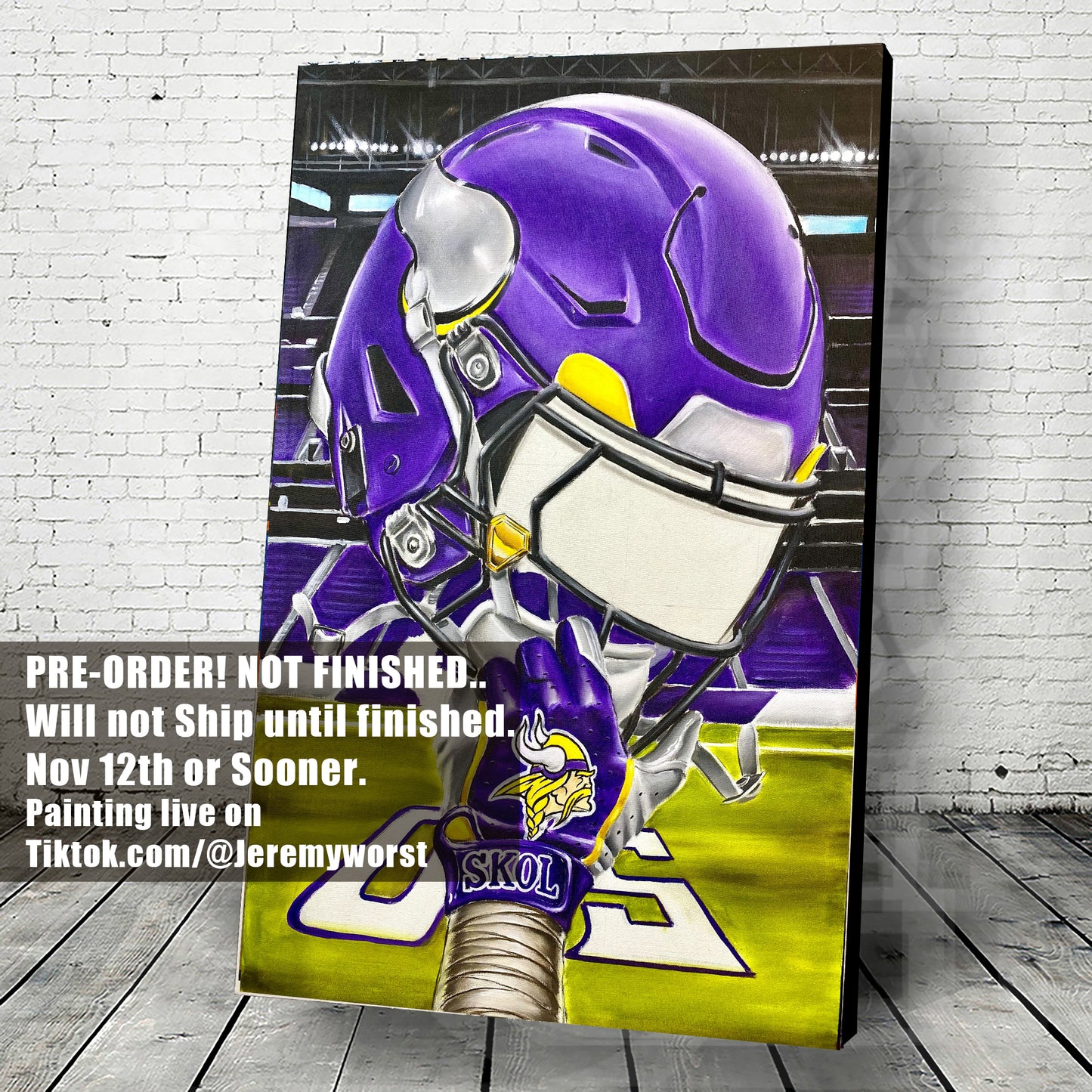 SKOL Minnesota Painting by Jeremy Worst 2025 Sports Football Canvas Print Artwork helmet Nfl Football