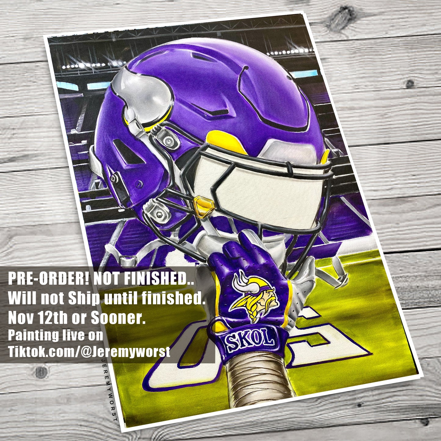 SKOL Minnesota Painting by Jeremy Worst 2025 Sports Football Canvas Print Artwork helmet Nfl Football